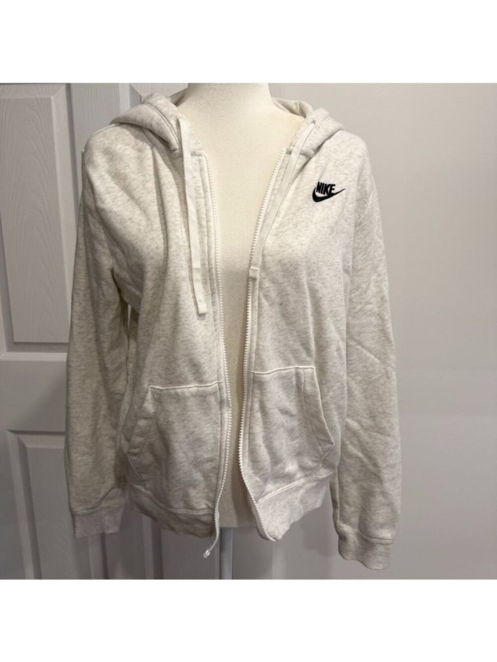 Nike Soft Cotton Blend Zip Front Light Heather Gray Hoodie Size Medium FLAWED